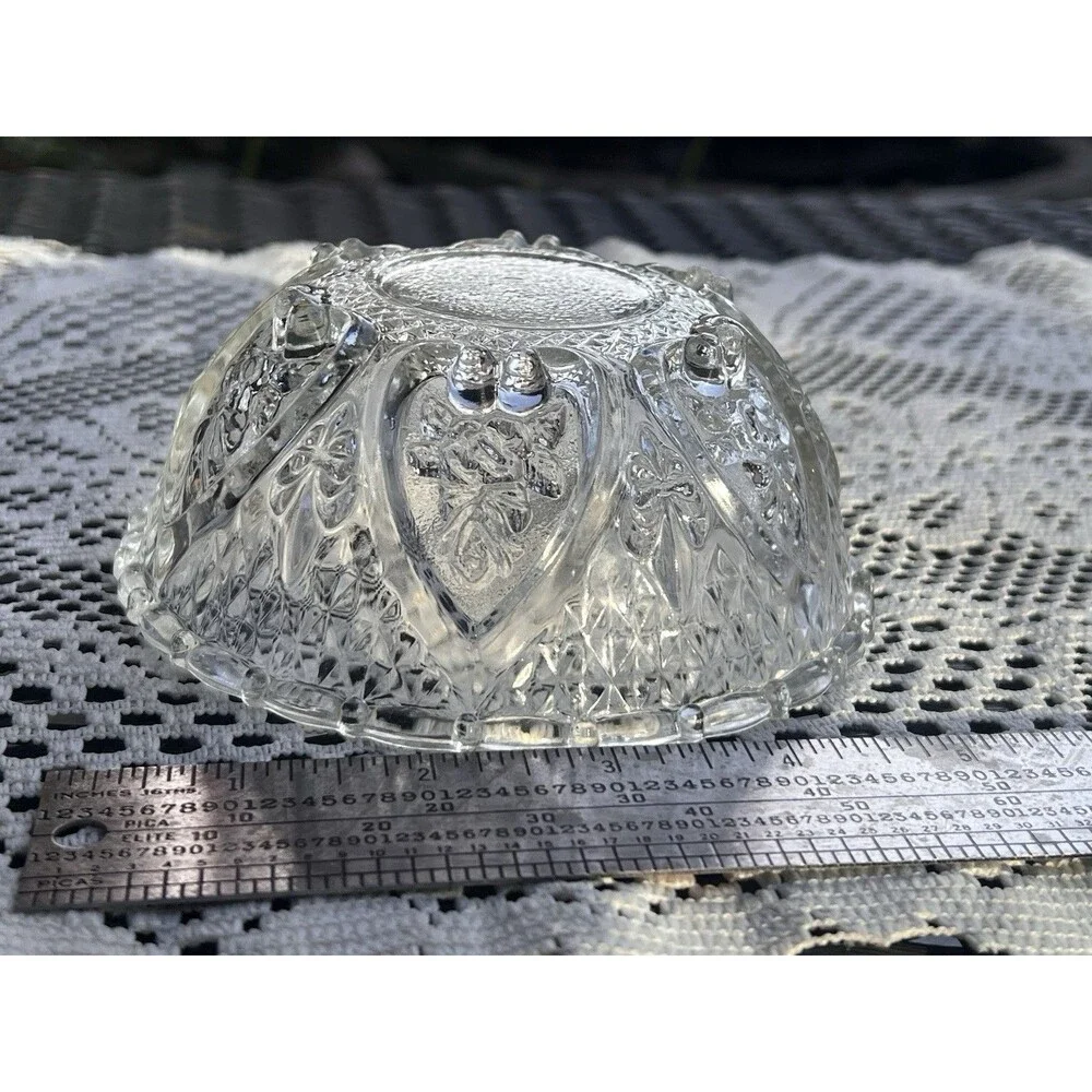 Clear Pressed Glass Footed Bowl Heart Floral Cottage Style Dish